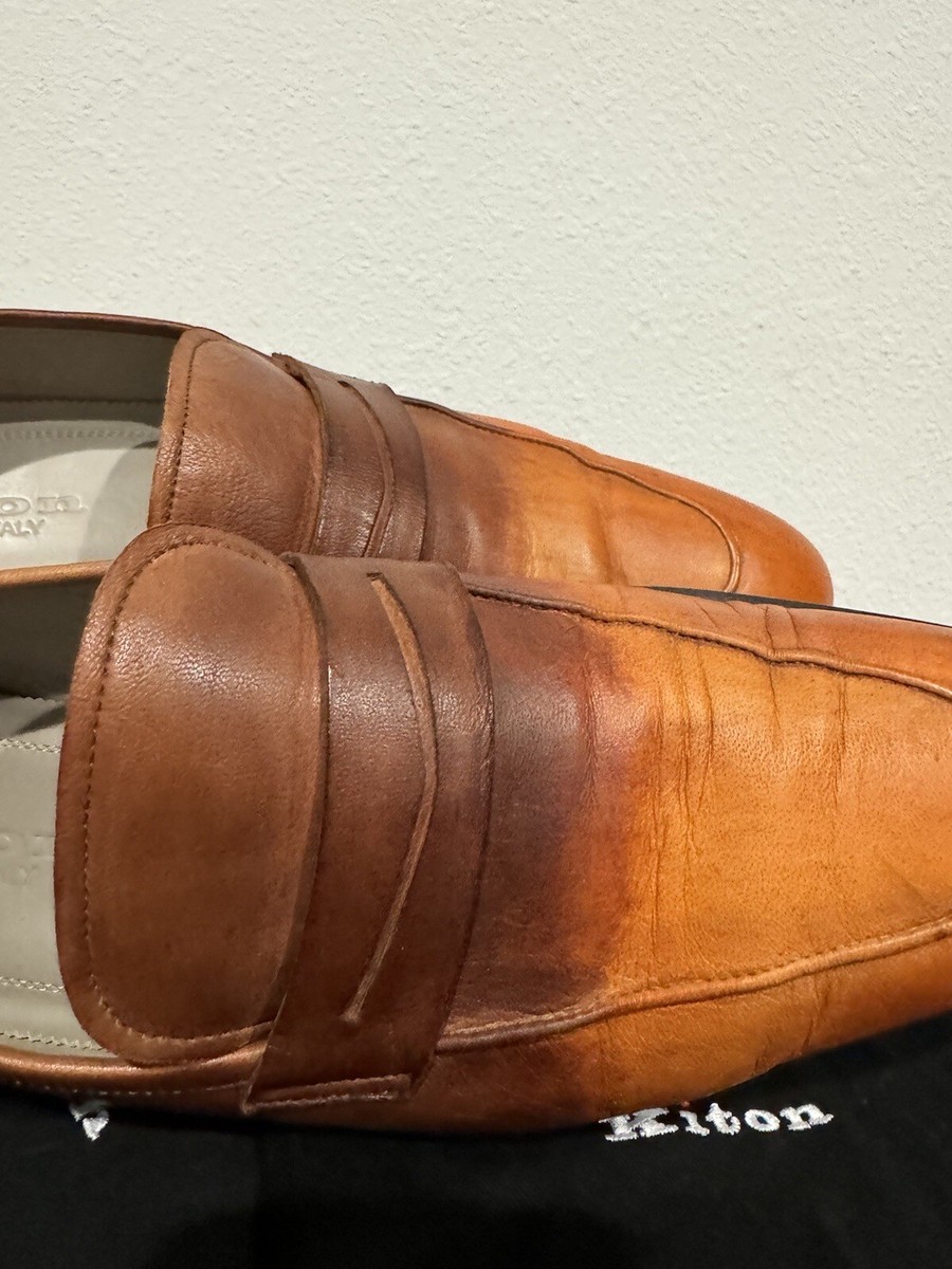Kiton Brown Dress Loafers Shoes Size 8.5 Burnished Brown Leather $1,850 Italy View 5
