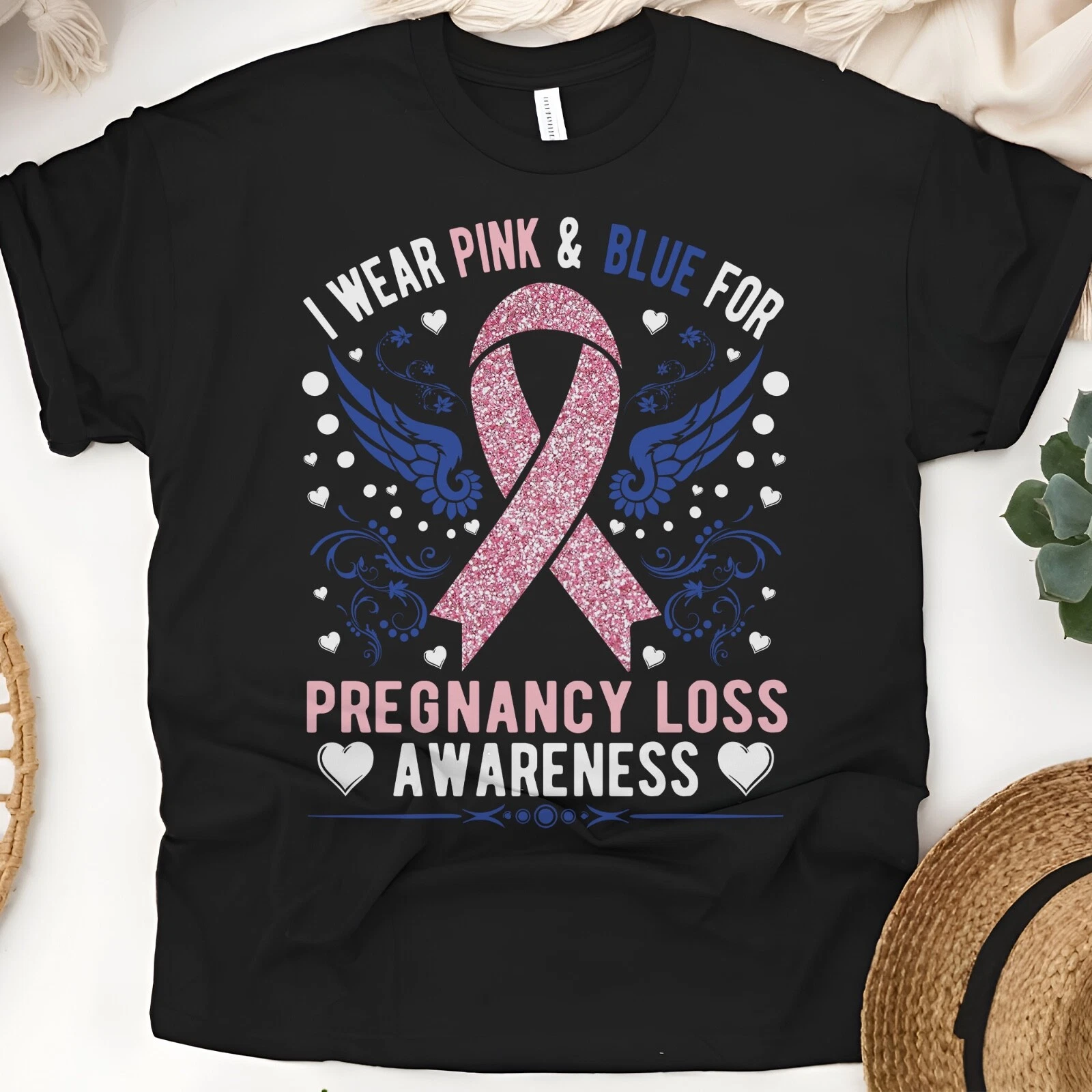 Pregnancy Loss Awareness Shirt  Angel Mom Gift  Pink and Blue Ribbon  Stillbirth
