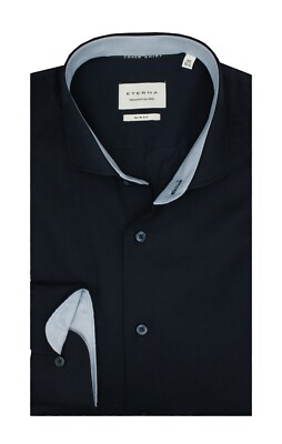 ETERNA Cover Shirt SLIM FIT, Marine, Bügelfrei, 100% Baumwolle, Haifischkragen