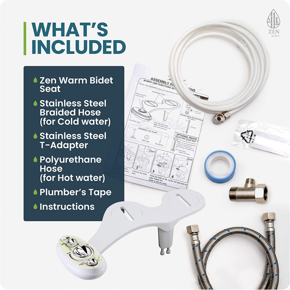 Zen Bidet WARM Hot and Cold Water Brass Components Dual Nozzle