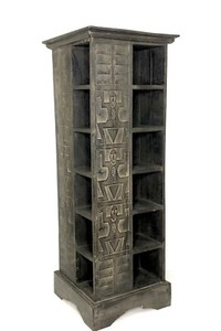 Vintage Tribal Wooded CD Rack Shelf Tower 39x14”