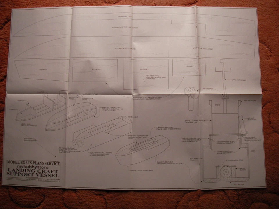 Modellboot Pläne für Landungsboote Unterstützungsschiff ein halbmaßstabsgetreues Kriegsschiff 32" LOA - Bild 2 von 2