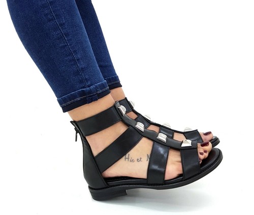 Scarpe Donna Sandali Bassi Alla schiava con borchie stivaletti estivi  gladiatore | eBay