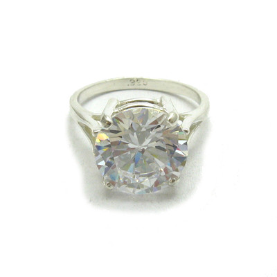 Sterling Silver Ring with 12mm Round Cubic Zirconia EMPRESS R000400