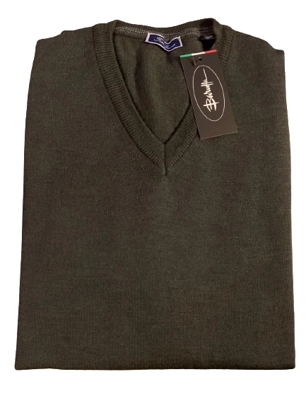 SWEATER L/S WOOL XXL V-NECK EVERGREEN