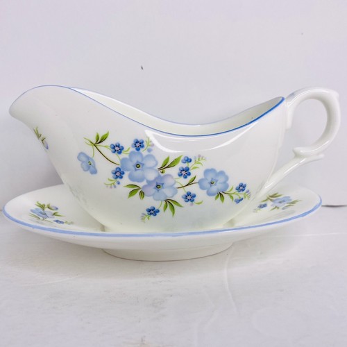Staffordshire England Fine Bone China Sauce / Gravy Boat Plate Rock Garden Blue - Picture 6 of 6