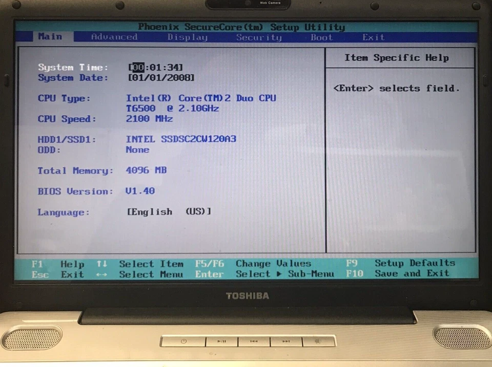 Toshiba Satellite L500 15.6" Core 2Duo T6500 4GB Ram No HDD/OS Boots BIOS H2401 - Image 2 of 4