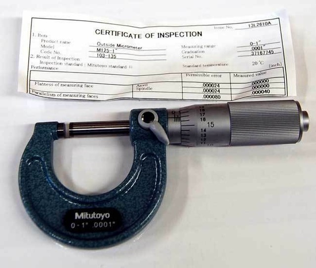 Mitutoyo 01" x .0001" (Grad.) Series 103 Outside Micrometer w/Friction