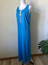 Vintage Aristocraft Nightgown Royal Blue Peek A Boo Cleavage Scallop Trim Sz L