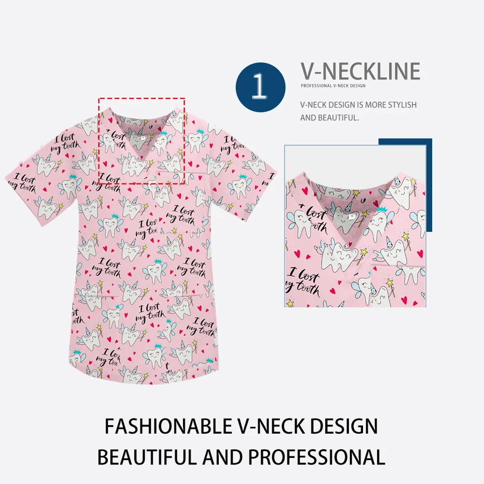 Unisex Medical Scrub Uniform Hospital Surgical Sets Cotton Tops Elastic Pants - Image 2 of 4