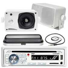 3.5" Marine 200W Box Speakers, Pyle Bluetooth USB SD Radio, Antenna, Radio Cover