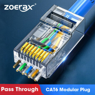 ZoeRax 100PCS Cat6 CAT5e Pass Through RJ45 Modular Plug Network Connectors 30UM