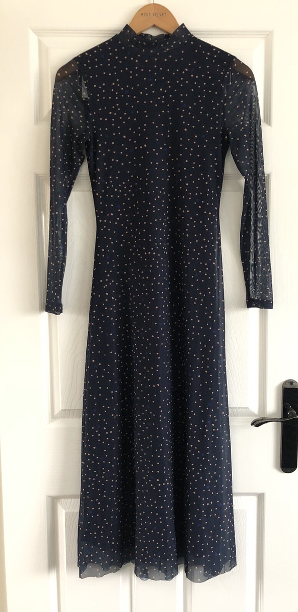 MINT VELVET Gorgeous Navy Spots Star Print Mesh Midi Dress size