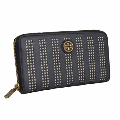 Tory Burch Black Leather Zip Around Long Wallet Purse w/ Card Coin Pocket  Good