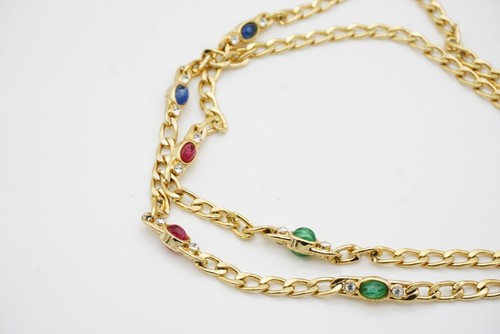 Christian Dior Vintage Gripoix Sapphire Ruby Emerald Double Side Long Necklace - Picture 12 of 16