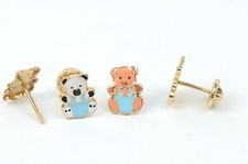 14k Yellow Gold Baby Enamel Panda Earrings, Screw Back