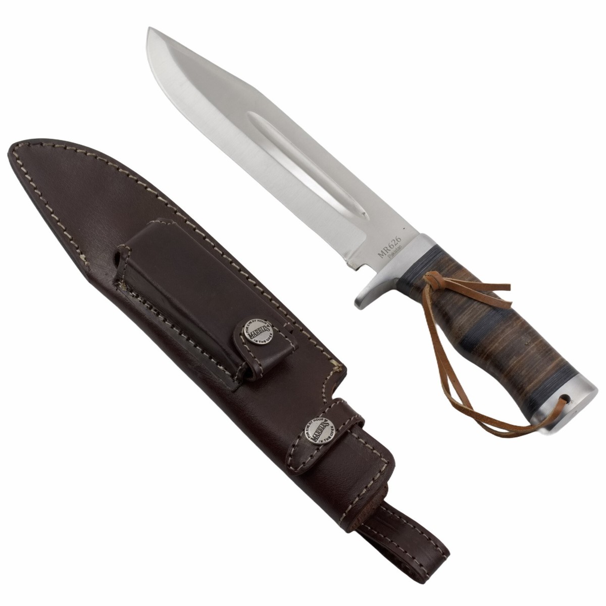 Marbles Stacked Leather Handle Hunter Fixed Blade Knife MR626