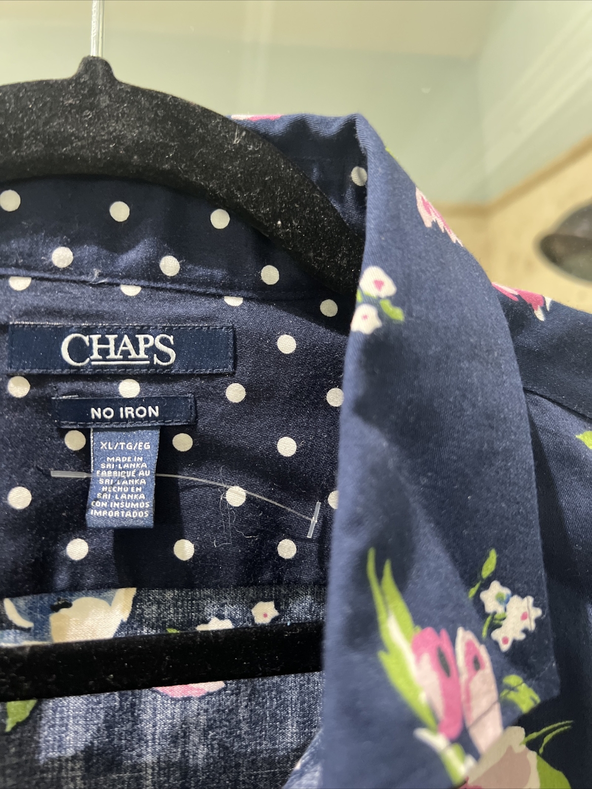 CHAPS Shirt Button Front L/S Blue Brown Floral No Iron  Collar Top Women's XL image 3