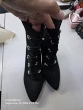 Sugar Tanikka Women’s Black Knit Textile Lace-Up Pointed Toe Ankle Boots 5.5M