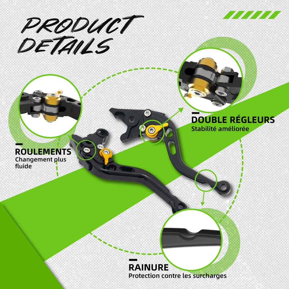 Leviers de frein et embrayage pr Kawasaki Versys 650 1000 15-21 Z650 Z900 17-22 - Photo 2/4