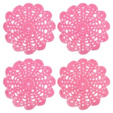 4Pcs Crocheted Cotton Doilies, 5.5" Lace Doilies Lace Placemats, Dark Pink