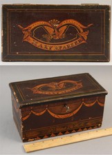 Signed Antique 19thC Lovers Box Gift, American Folk Art Paint, Patriotic Eagle