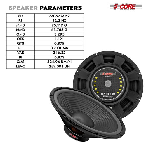 Altoparlante subwoofer 5core 15" 450W MAX 8Ohm ricambio audio PA DJ sub woofer - Foto 6 di 9