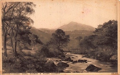 Postkarte Bettws-y-Coed Modell Siabod und Fluss Lugwy Wales unbesendet