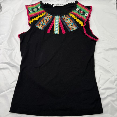 Moschino Jeans, Vintage Moschino Jeans Y2K Embroidered Tribal Cowrie Shell Stretch Top Italy