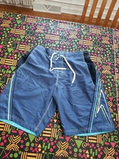 Vintage Men's Speedo Swim Trunks Board Shorts Size M Blue Embroidered Side Logos