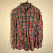 Izod XL Plaid Button Down Shirt Men’s Long Sleeve Red Green Blue Cotton VTG