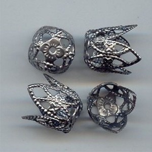 12 VINTAGE STEEL SILVER FILIGREE CROWN 12mm. BEAD CAPS 2456
