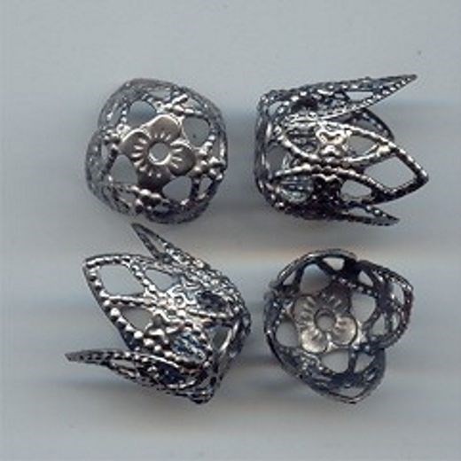 12 VINTAGE STEEL SILVER FILIGREE CROWN 12mm. BEAD CAPS 2456