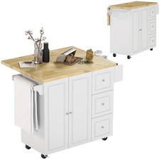 HOMCOM Rolling Kitchen Island, Kitchen Storage Trolley w/ Drop Leaf, Drawers