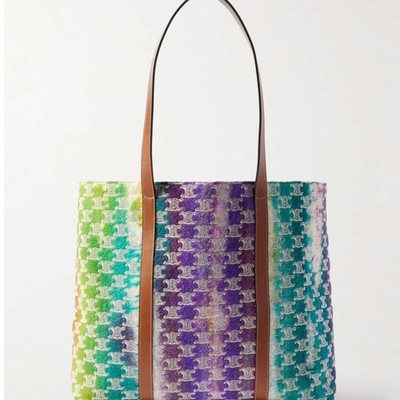 CELINE Tote aus Wolle mit Logostickerei und Lederbesatz, Bunt