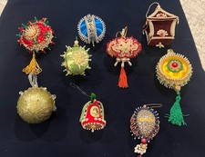 Marvelous Vintage Beaded Satin Velvet  Sequin Xmas Ornaments Lot Of 9