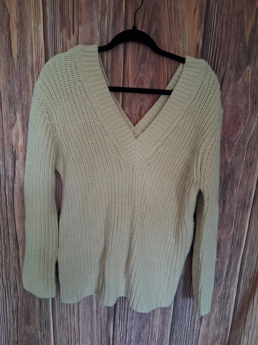 Zara Cream Knit Chunky Deep V-Neck Long Sleeve Oversized Sweater Small