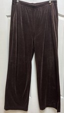 St. John Sport Womens Large Pants Marie Gray Brown Velour Elastic Waist Wide Leg