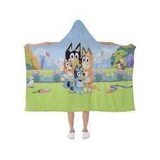 New Bluey's Family Characters Print Hooded Blanket Soft Fleece Lining Wearable