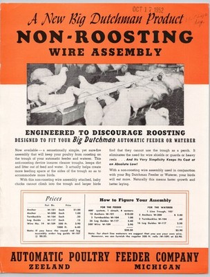 1952 Big Dutchman Non Roosting Wire Assembly Automatic Poultry Feeder Co Flyer