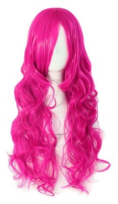 70Cm Long Pink Wavy Cosplay Party Curly Wig (Rose Red)