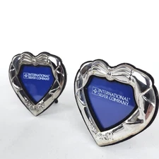 Vintage Picture Frames Lot-2 Heart Shape Int'l Silver Co Velvet Backing