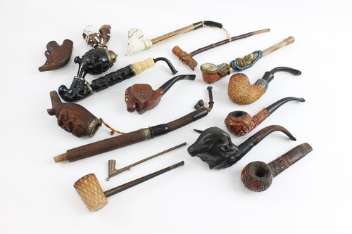 Estate Pipes Tobacciana Wooden Antique Vintage Hand Carved Animals Corn Cob
