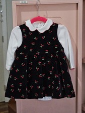 Vintage Baby Girls Velvet Christmas Dress Black With Cherries 12 Months