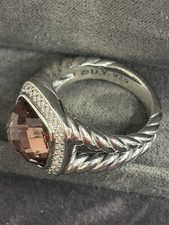 David Yurman Sterling Silver Albion Ring 11mm Morganite and Diamonds Size 8