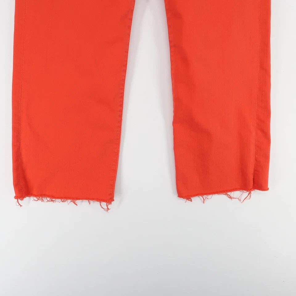 Pantalones de mezclilla para mujer 7 For All Mankind 26 rojo naranja tiro alto pierna ancha dobladillo crudo recortado Foto 3 de 4