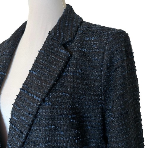 Giacca blazer tweed Lucky Brand donna taglia M blu navy accademia carriera classica - Foto 7 di 12