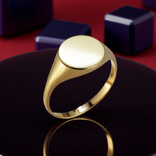 Polished Gold Round Signet Pinky Ring | Yellow, White, Rose | 10k 14k