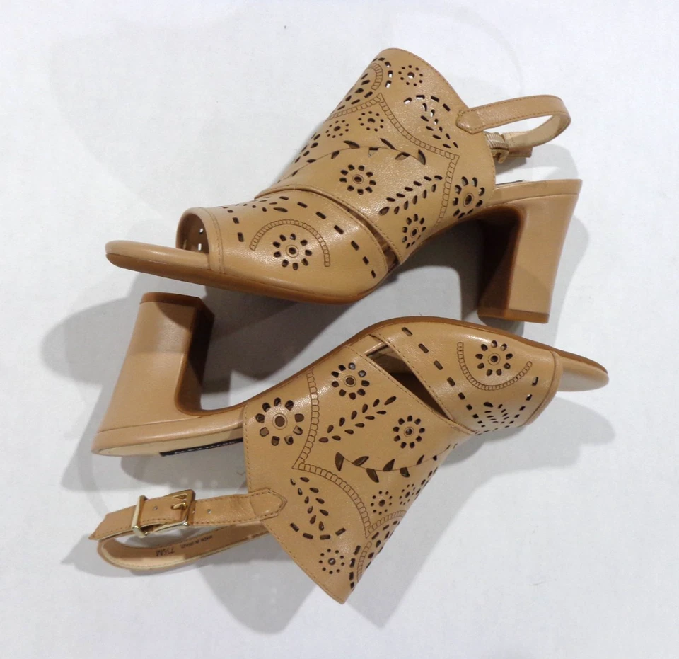 Alex Marie Women's Slingback Sandals Beige Leather Heel Cutouts Floral Size 7.5M - Image 4 of 4