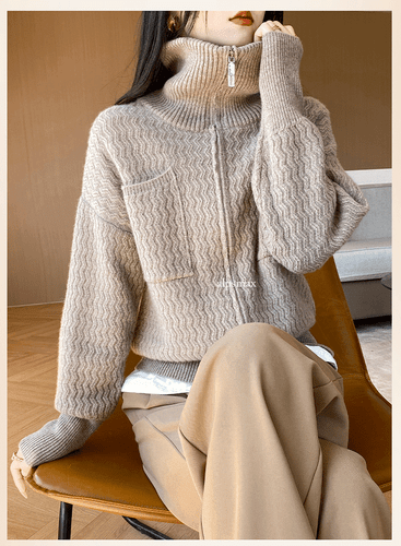 Womens 100% Wool Knit Knitwear Cardigan Sweater Autumn Spring Casual Zipper Coat - Picture 16 of 25